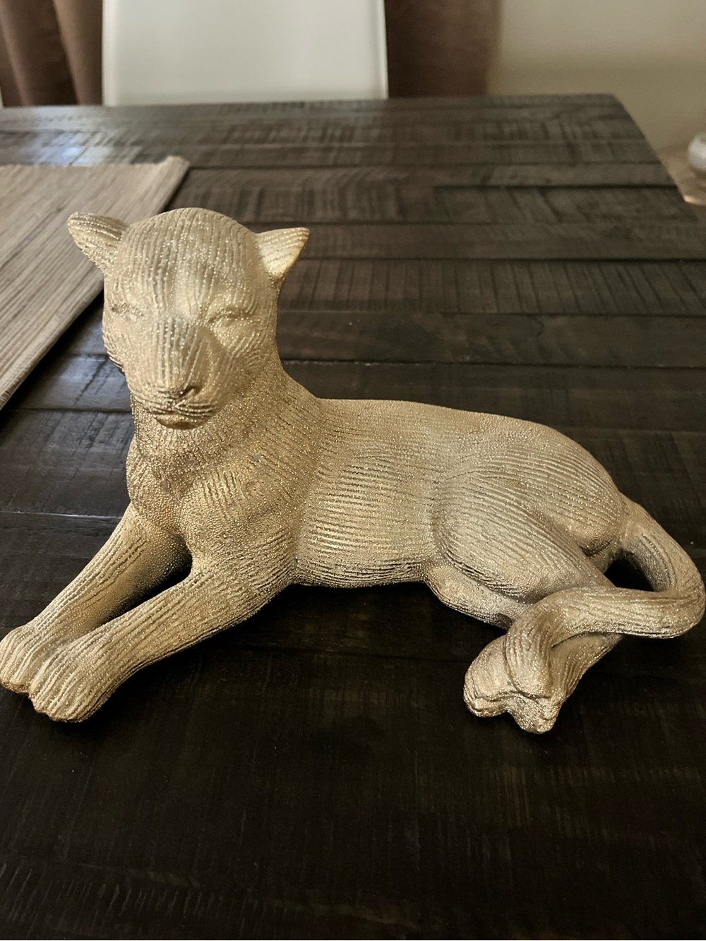 Metallic Gold Reclining Ceramic Leopard - Home Accents